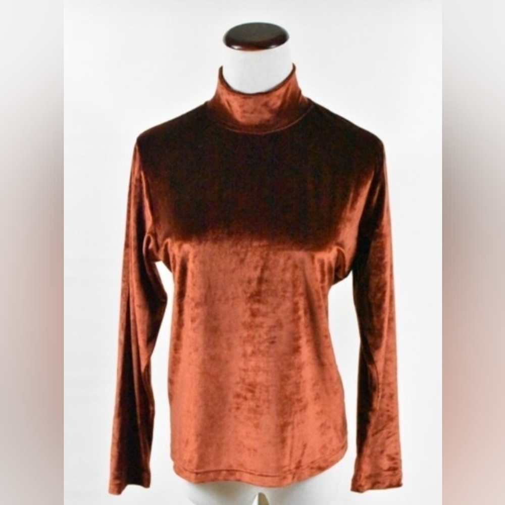 1990's Liz Claiborne rust velvet mockneck long sleeve top
